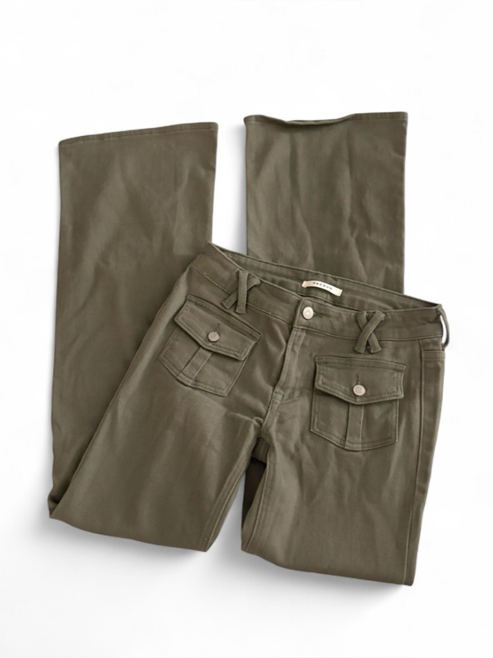 Pacsun Low Rise Cargo Flare Pants in Army Green